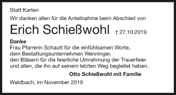 Traueranzeige von Erich Schießwohl 