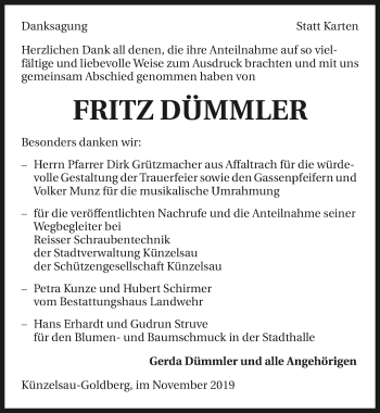 Traueranzeige von Fritz Dümmler 