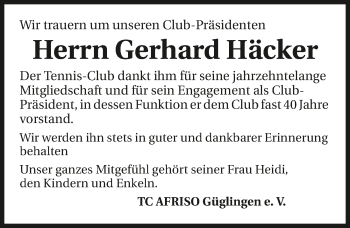 Traueranzeige von Gerhard Häcker 