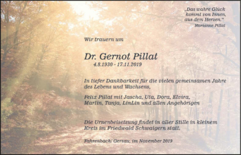 Traueranzeige von Gernot Pillat 