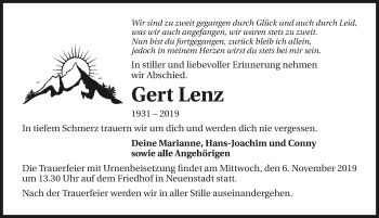 Traueranzeige von Gert Lenz 