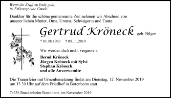 Traueranzeige von Gertrud Kröneck 