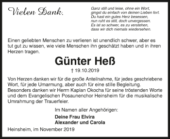Traueranzeige von Günter Heß 