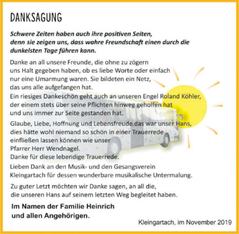  Traueranzeige für Hans Heinrich vom 28.11.2019 aus 