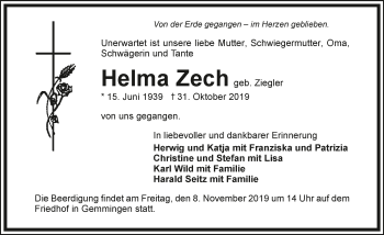 Traueranzeige von Helma Zech 