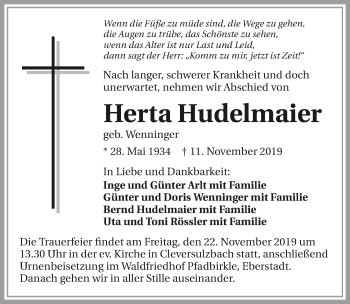 Traueranzeige von Herta Hudelmaier 
