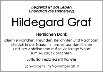 Traueranzeige von Hildegard Graf