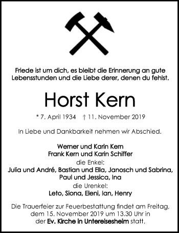 Traueranzeige von Horst Kern 