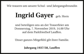Traueranzeige von Ingrid Gayer 