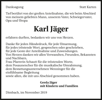 Traueranzeige von Karl Jäger 