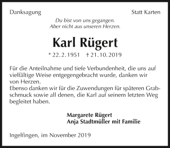 Traueranzeige von Karl Rügert 