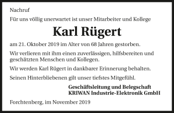 Traueranzeige von Karl Rügert 