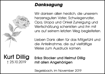 Traueranzeige von Kurt Dillig 