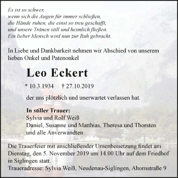 Traueranzeige von Leo Eckert 