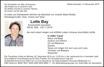 Traueranzeige von Lotte Bay 