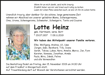 Traueranzeige von Lotte Heinz 