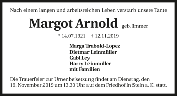 Traueranzeige von Margot Arnold 