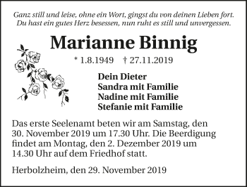 Traueranzeige von Marianne Binnig 