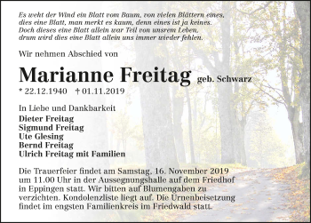 Traueranzeige von Marianne Freitag 