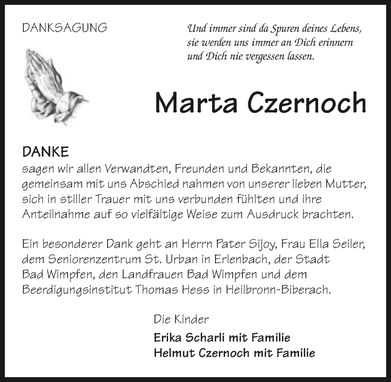  Traueranzeige für Marta Czernoch vom 23.11.2019 aus 