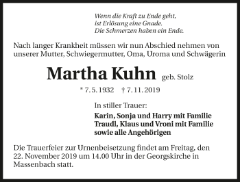Traueranzeige von Martha Kuhn 