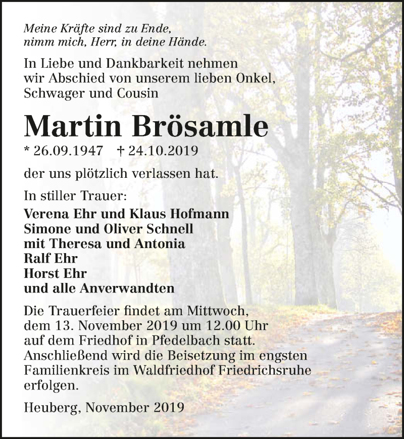  Traueranzeige für Martin Brösamle vom 09.11.2019 aus 
