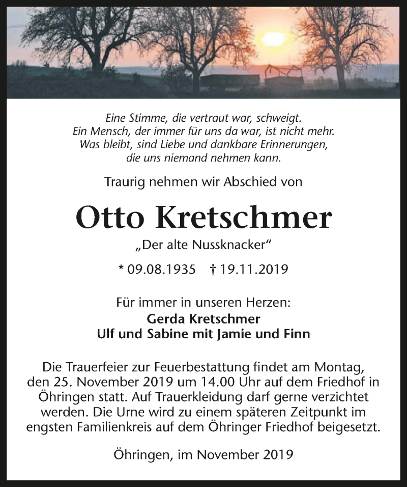  Traueranzeige für Otto Kretschmer vom 22.11.2019 aus 