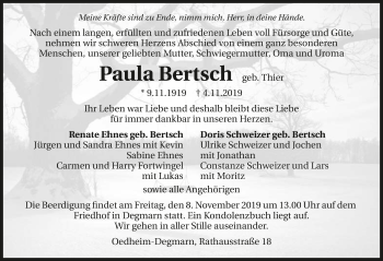 Traueranzeige von Paula Bertsch 