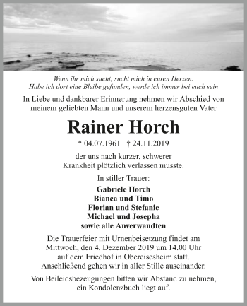 Traueranzeige von Rainer Horch 