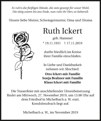 Traueranzeige von Ruth Ickert 