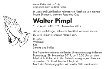 Traueranzeige von Walter Pimpl 