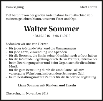 Traueranzeige von Walter Sommer 
