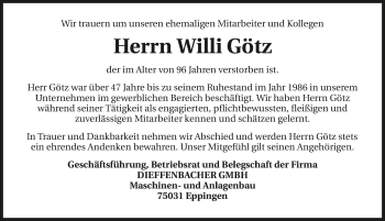 Traueranzeige von Willi Götz 