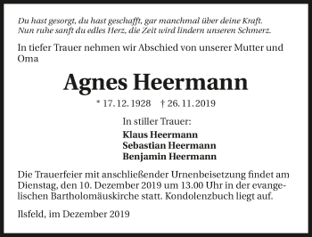 Traueranzeige von Agnes Heermann 