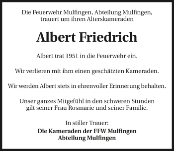 Traueranzeige von Albert Friedrich 