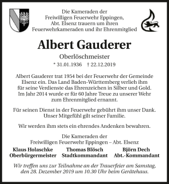 Traueranzeige von Albert Gauderer 