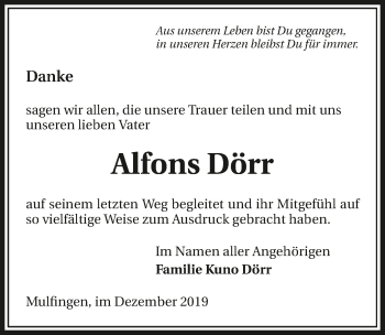 Traueranzeige von Alfons Dörr 