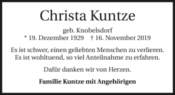 Traueranzeige von Christa Kuntze 