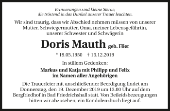 Traueranzeige von Doris Mauth 