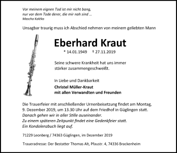 Traueranzeige von Eberhard Kraut 