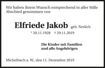 Traueranzeige von Elfriede Jakob 