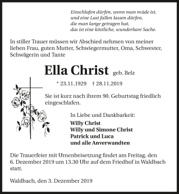 Traueranzeige von Ella Christ 