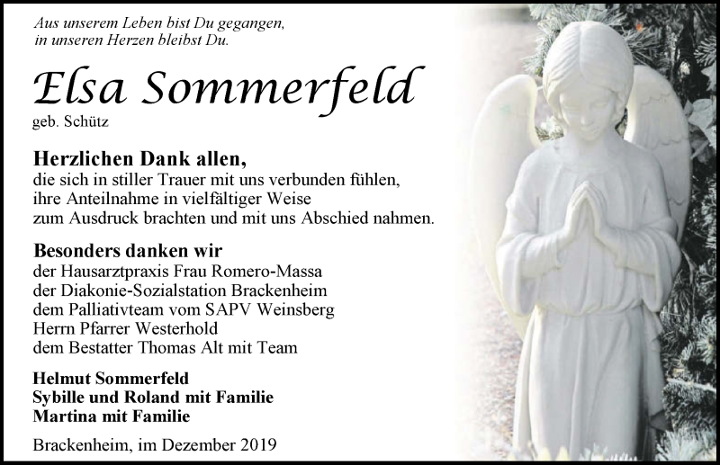  Traueranzeige für Elsa Sommerfeld vom 21.12.2019 aus 