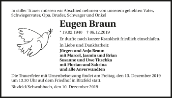 Traueranzeige von Eugen Braun 
