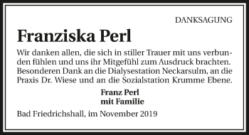 Traueranzeige von Franziska Perl 