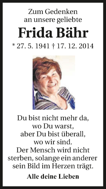 Traueranzeige von Frida Bähr 