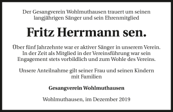 Traueranzeige von Fritz Herrmann 