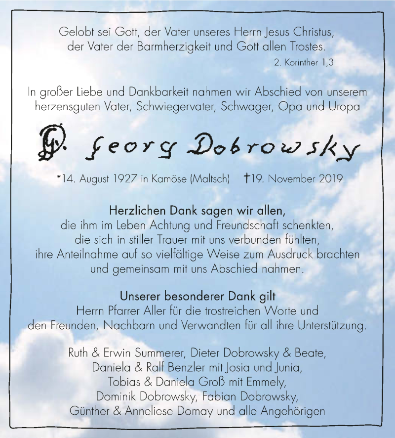  Traueranzeige für Georg Dobrowsky vom 07.12.2019 aus 