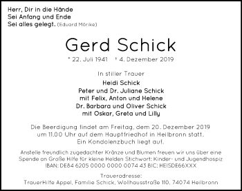 Traueranzeige von Gerd Schick 