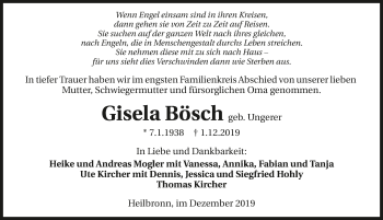 Traueranzeige von Gisela Bösch 